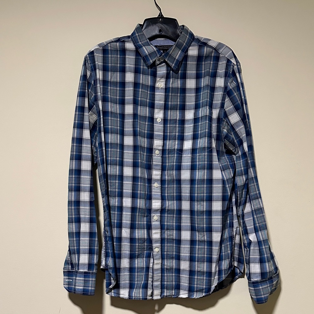 Banana Republic Navy and White Plaid Shirt